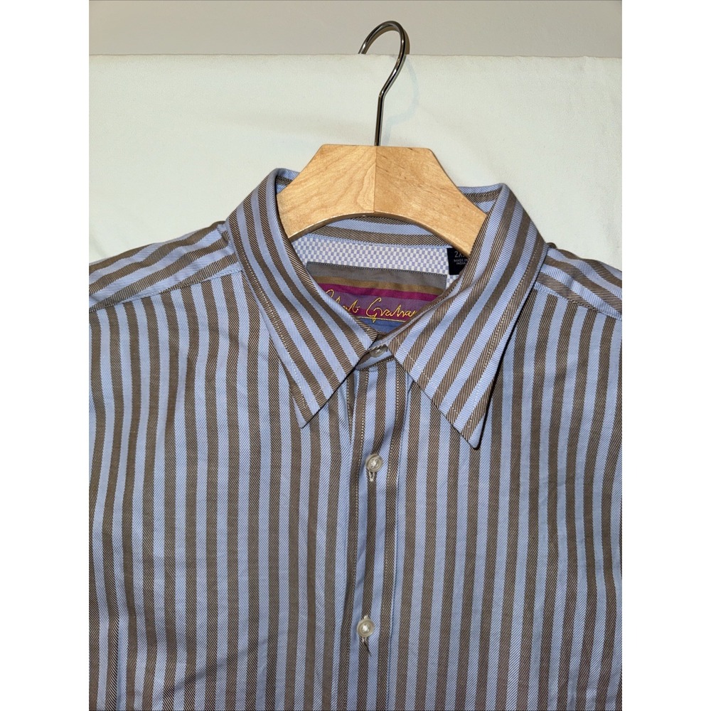 Robert Graham Shirt 2XL Blue/Gold Stripe Contrast Cuff Long Sleeve Button Up